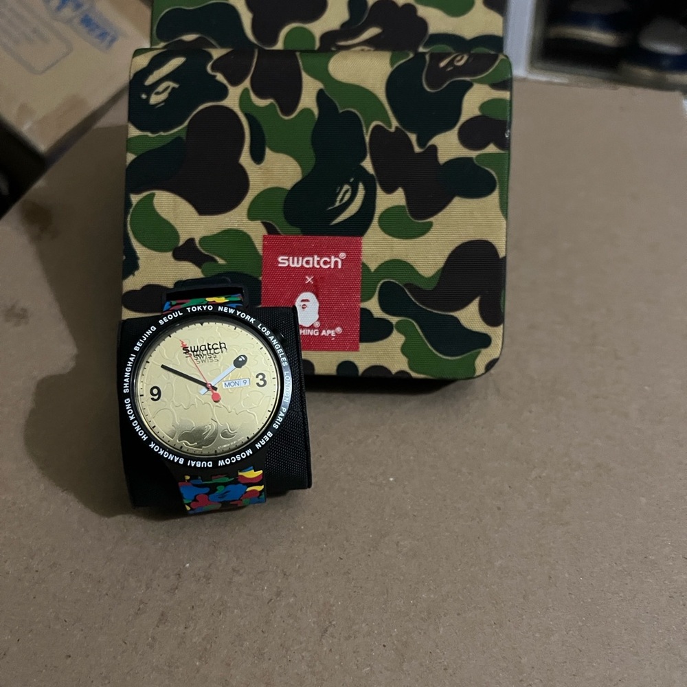 Bape X swatch  Black and Gold Watch Tokyo edition, collectors item